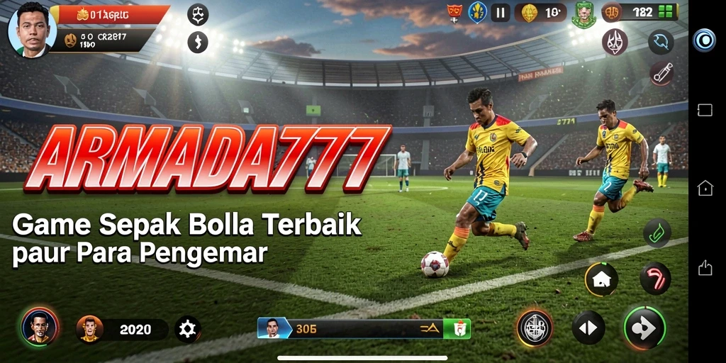 Screenshot ARMADA777 yang menunjukkan aksi mendebarkan di lapangan sepak bola.