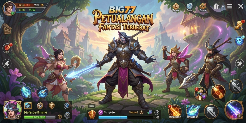 Tampilan dinamis game RPG BIG77 saat berpetualang.