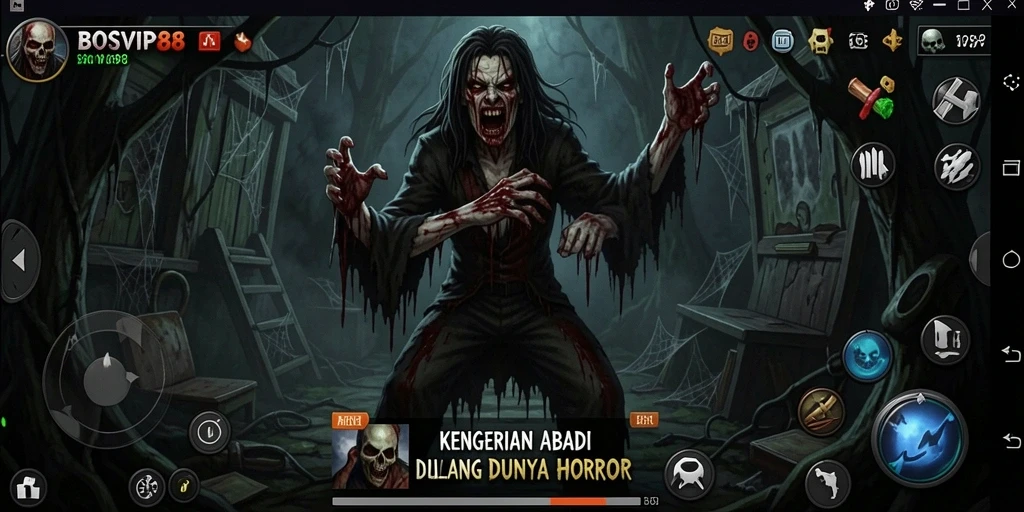 Screenshot gameplay <strong>BOSVIP88</strong> yang menampilkan kengerian dan ketegangan yang mendalam.