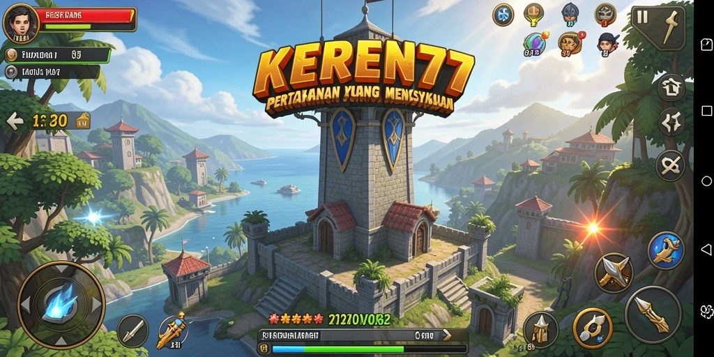 Tampilan gameplay KEREN77 menampilkan aksi menara pertahanan yang epik.