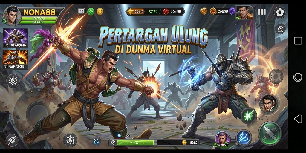 Tampilan gameplay NONA88 dengan pertarungan seru dan karakter menawan.