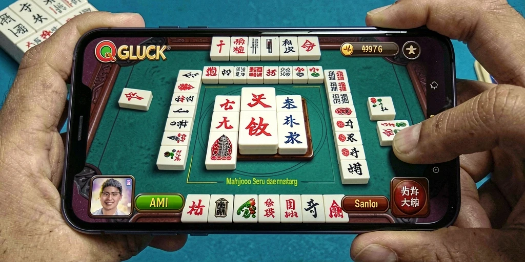 Tampilan gameplay menarik dalam QGLUCK dengan grafis Mahjong.